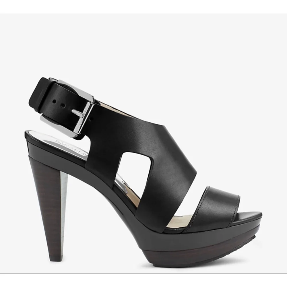 MICHAEL MICHAEL KORS | Black Carla Leather Platform Sandals Size 10